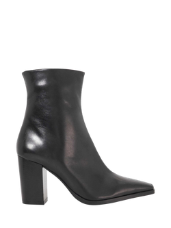 Dune London Patently Leather Chisel Toe High Block Heel Ankle Boots, Black