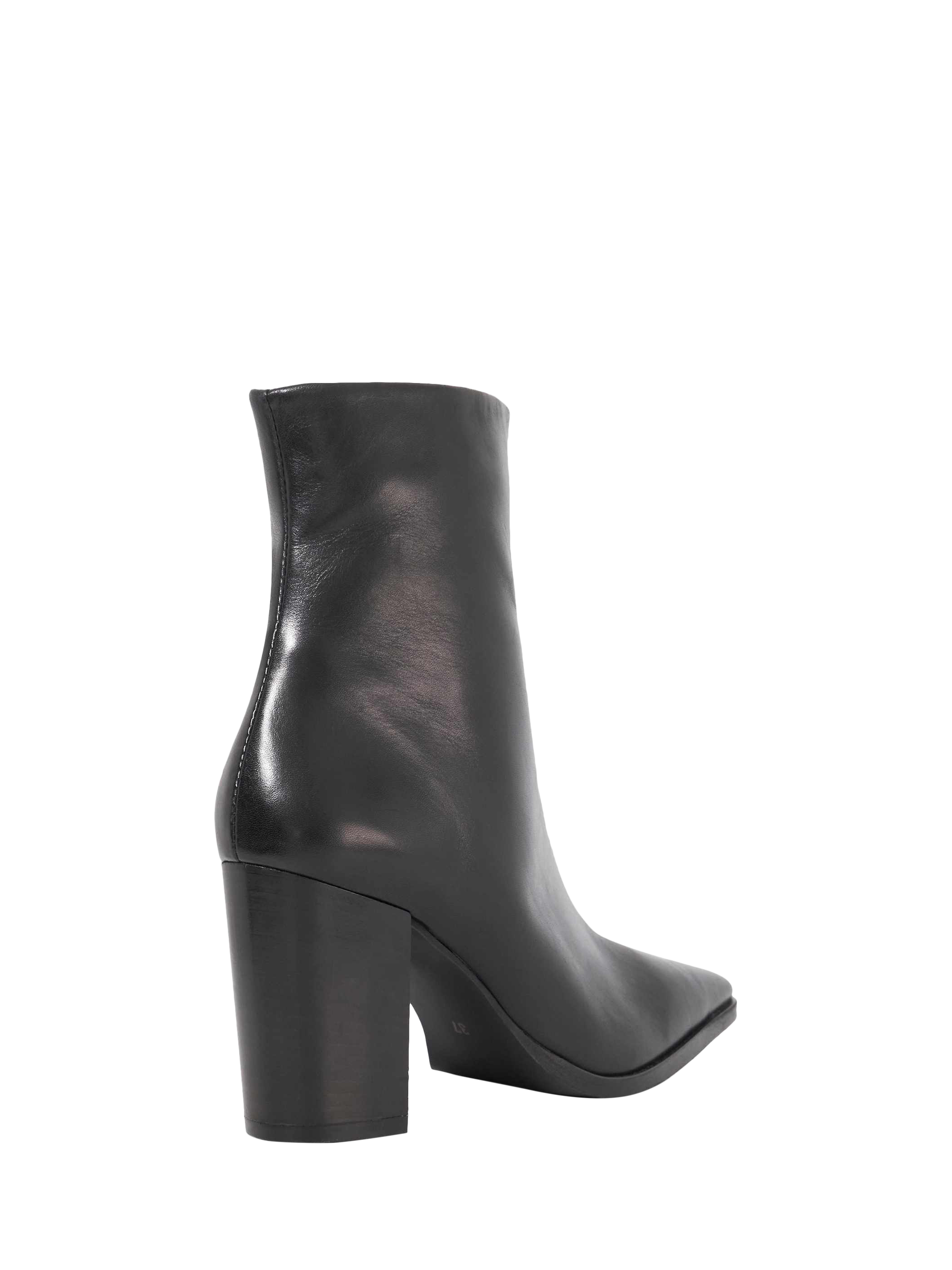 Product image 4 of 5, which shows Dune London Patently Leather Chisel Toe High Block Heel Ankle Boots, Black, EU36