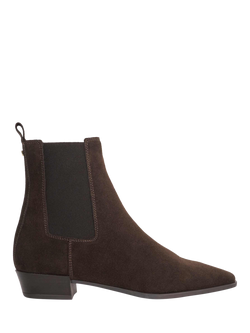 Dune London Parkas Suede Chisel Toe Low Heel Chelsea Boots, Brown