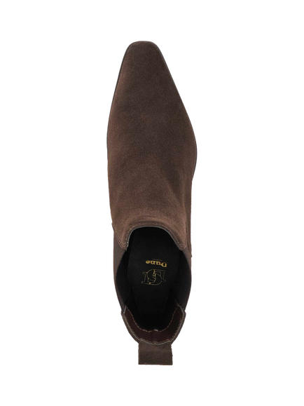 Dune London Parkas Suede Chisel Toe Low Heel Chelsea Boots, Brown - view 2, Brown