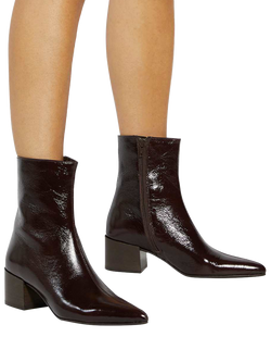 Dune London Pami Leather Block Heel Ankle Boots - view 2, Brown