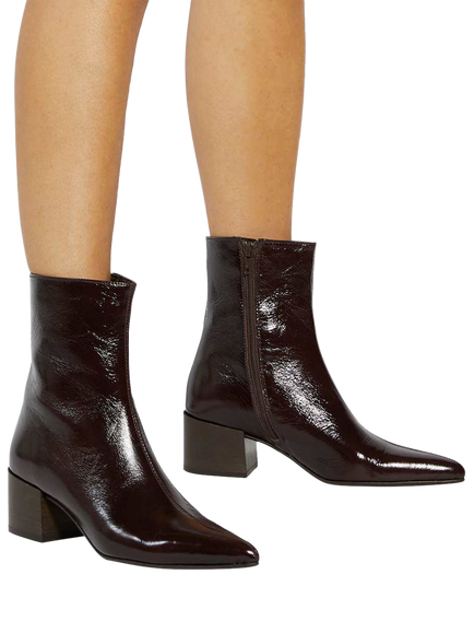 Dune London Pami Leather Block Heel Ankle Boots - view 2, Brown