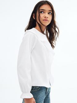 Mango Kids' Cotton Long Sleeved Ruffle Shirt, White, White