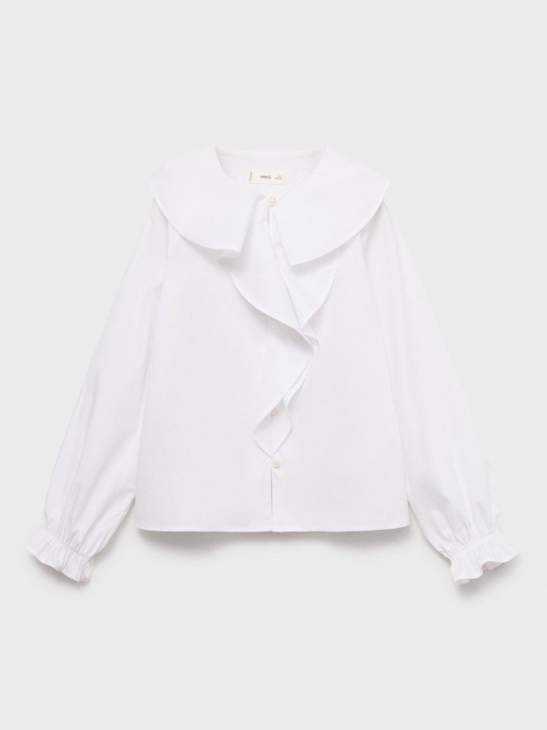 Product image 3 of 7, which shows Mango Kids' Cotton Long Sleeved Ruffle Shirt, White, 10 years