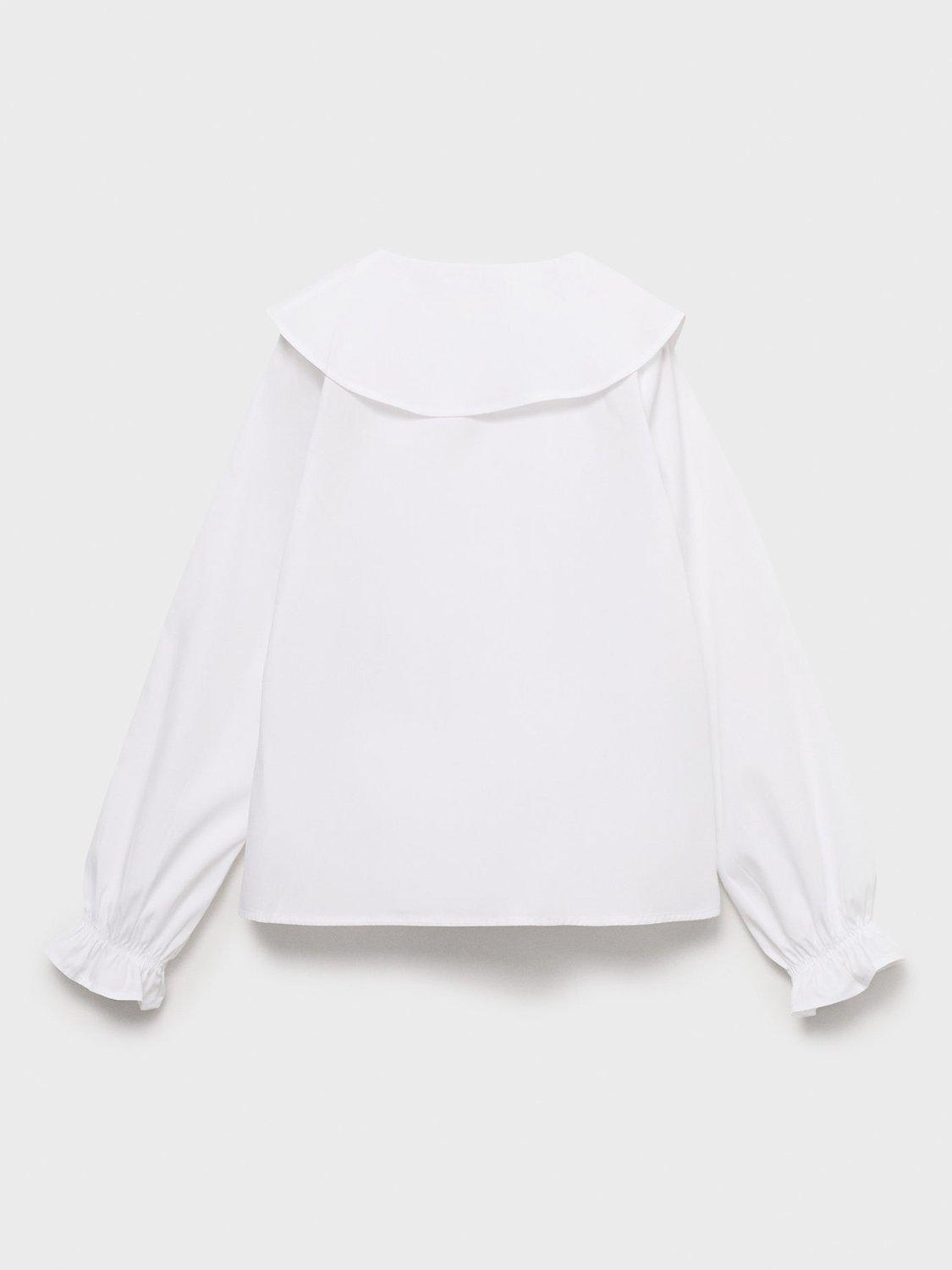 Product image 4 of 7, which shows Mango Kids' Cotton Long Sleeved Ruffle Shirt, White, 10 years