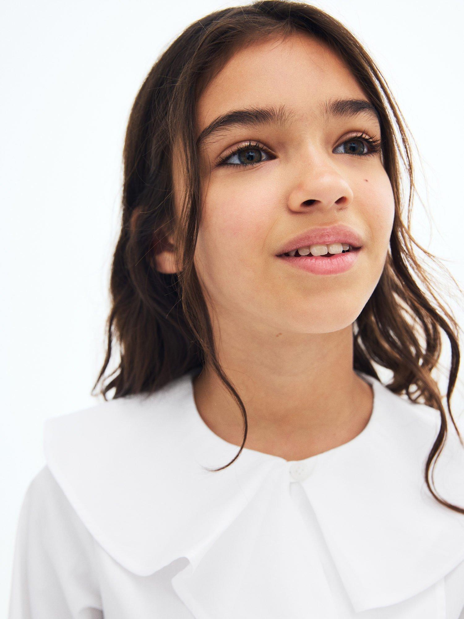 Product image 6 of 7, which shows Mango Kids' Cotton Long Sleeved Ruffle Shirt, White, 10 years