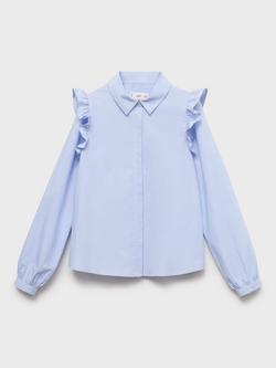 Mango Kids' Carlota Long Sleeved Frill Shirt, Medium Blue - view 2, Medium Blue