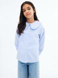 Mango Kids' Carmen Cotton Long Sleeved Frill Collar Shirt, Medium Blue