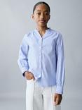 Mango Kids' Catalina Cotton Long Sleeved Striped Shirt, Medium Blue