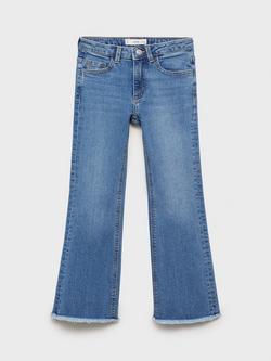 Mango Kids' Demin Five Pocket Flared Frayed Jeans, Open Blue