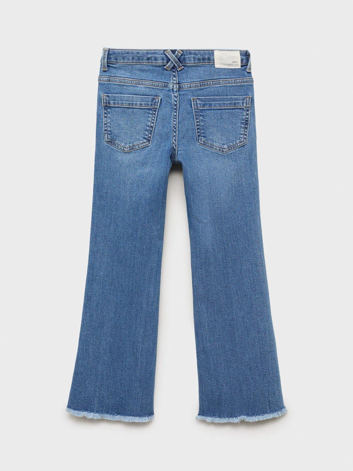 Product image 2 of 4, which shows Mango Kids' Demin Five Pocket Flared Frayed Jeans, Open Blue, 10 years