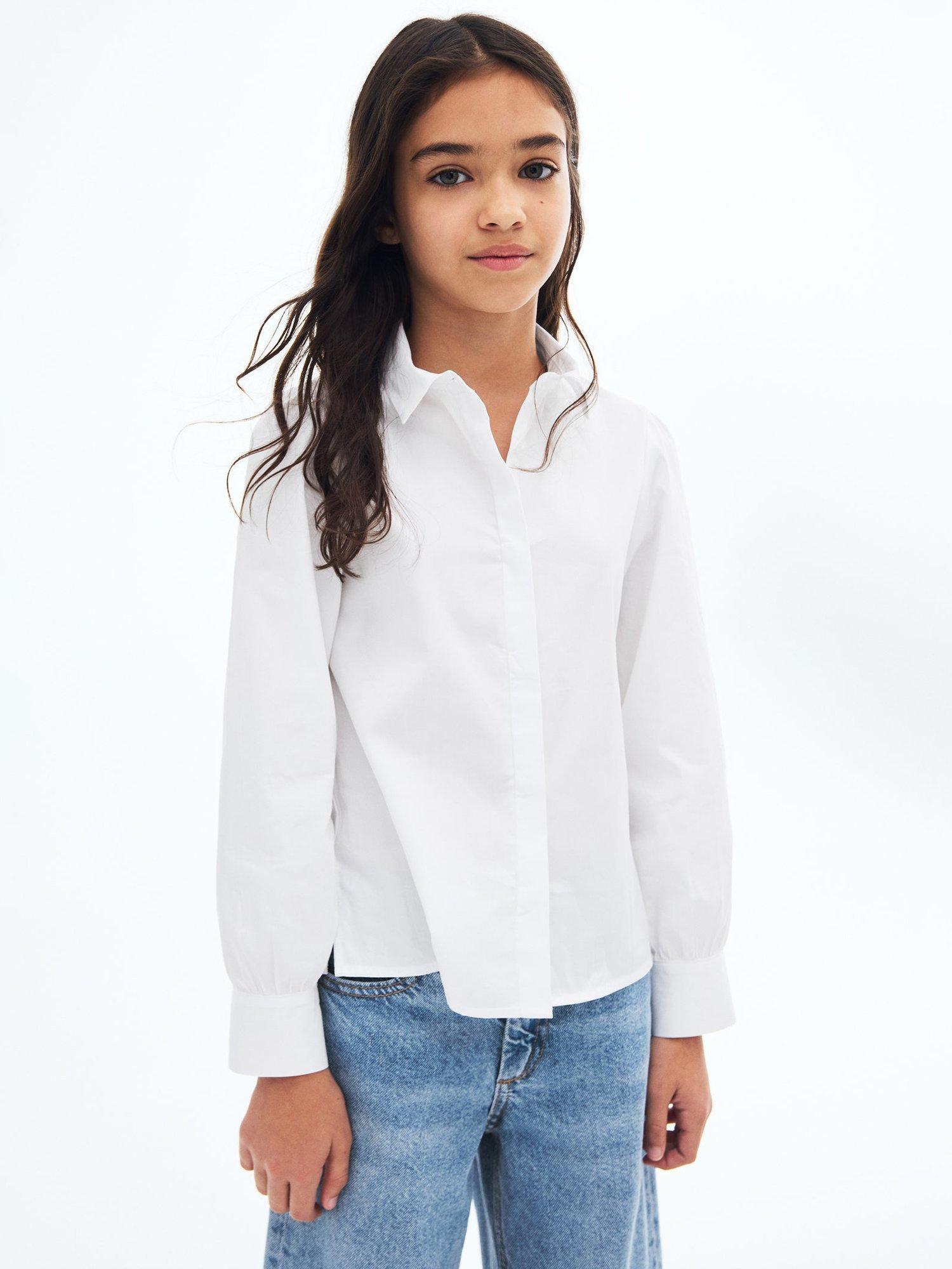 Product image 1 of 7, which shows Mango Kids' Cora Cotton Long Sleeved Blouse, White, 9 years