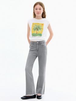 Mango Kids' Demin Five Pocket Flared Frayed Jeans, Open Grey