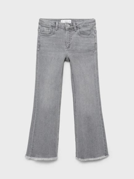 Mango Kids' Demin Five Pocket Flared Frayed Jeans - view 2, Open Grey