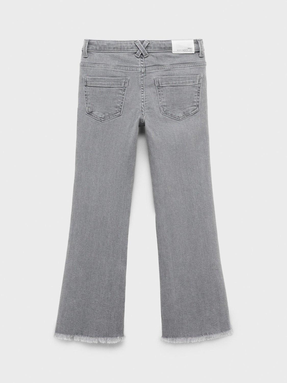 Product image 3 of 5, which shows Mango Kids' Demin Five Pocket Flared Frayed Jeans, Open Grey, 7 years
