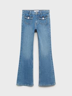 Mango Kids' Denim Flared Jeans, Open Blue
