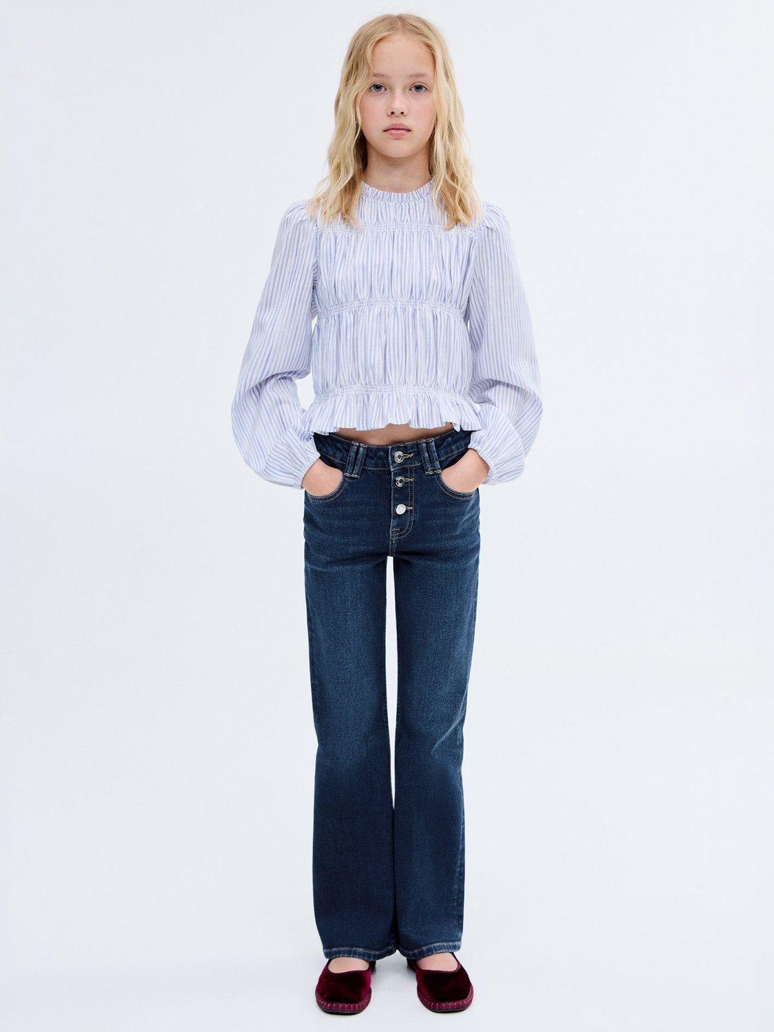 Product image 1 of 6, which shows Mango Kids' Denim Five Pocket Flared Jeans, Open Blue, 10 years