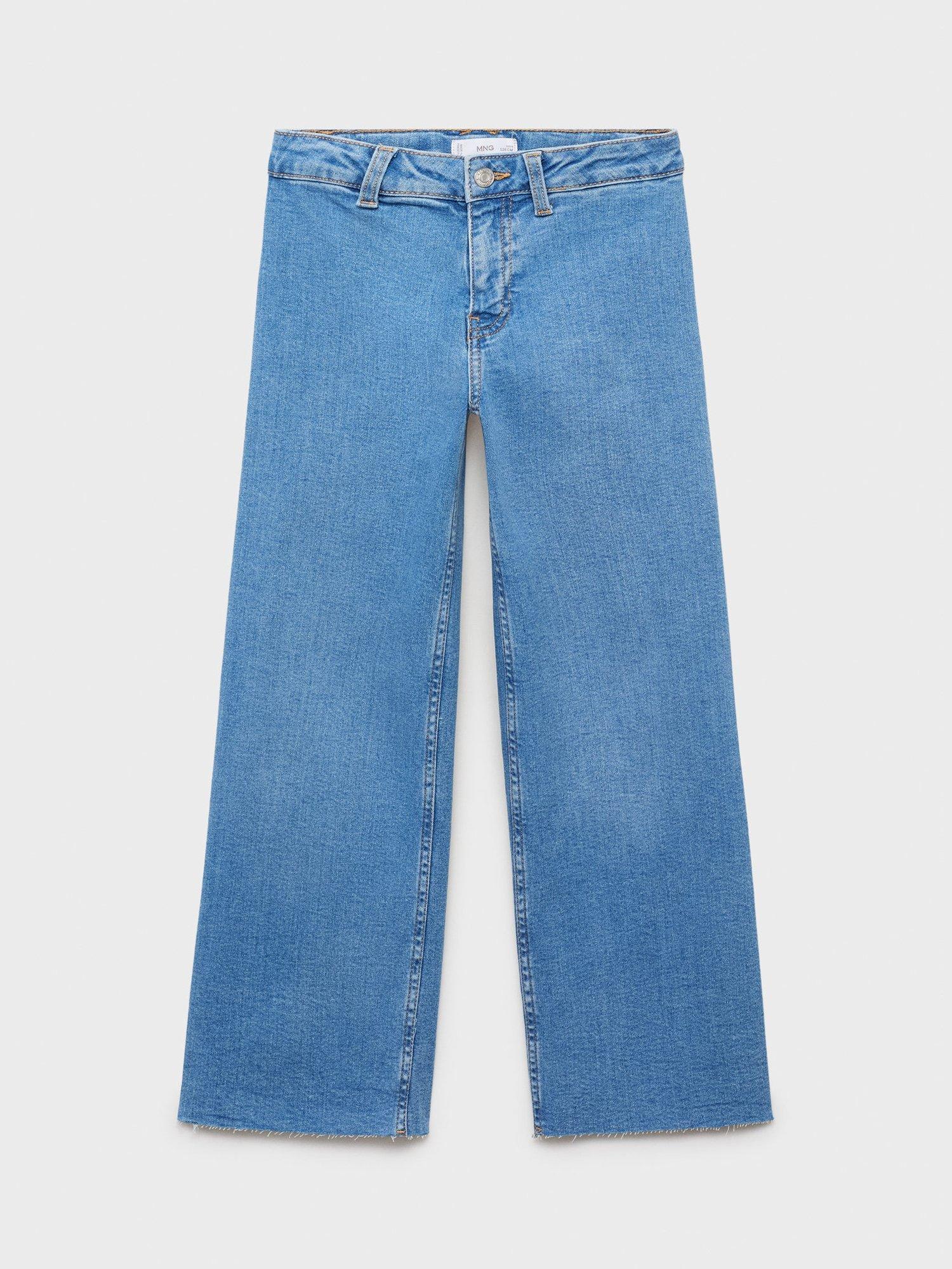 Product image 1 of 4, which shows Mango Kids' Denim Seamless Wide Leg Jeans, Open Blue, 10 years