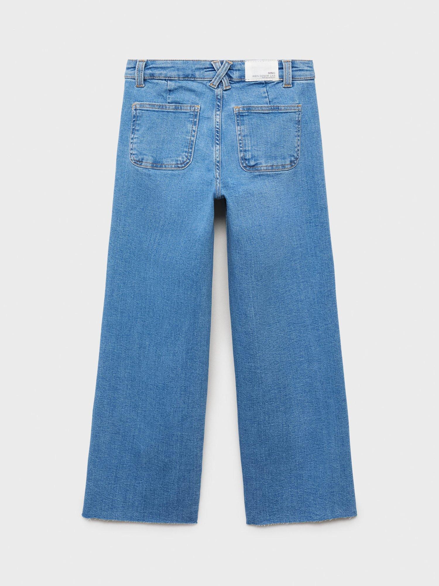 Product image 2 of 4, which shows Mango Kids' Denim Seamless Wide Leg Jeans, Open Blue, 10 years