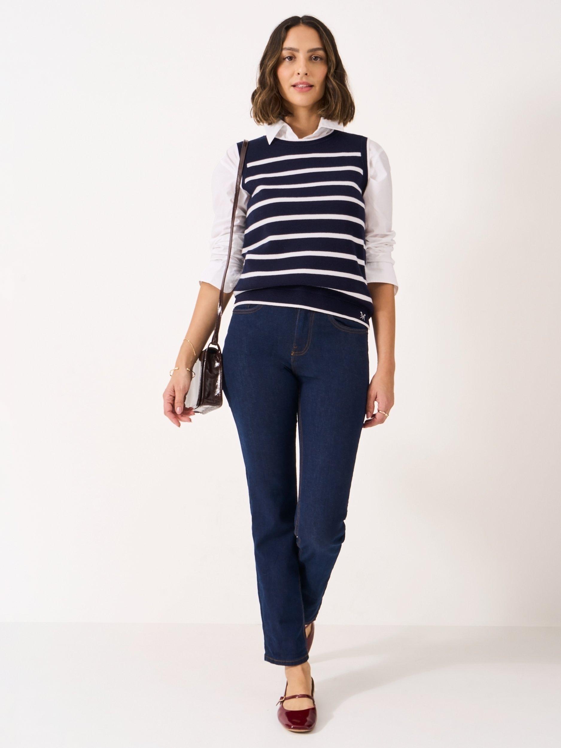 Product image 1 of 5, which shows Crew Clothing Stripe Knitted Tank Top, Navy Blue, 10