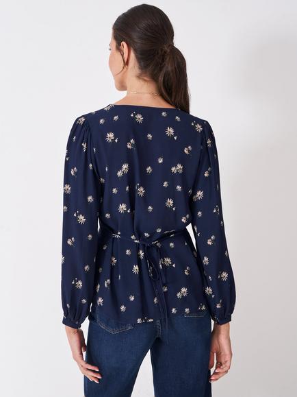 Crew Clothing Lola Floral Tie Back Top, Navy Blue - view 2, Navy Blue