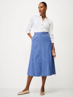 Crew Clothing Harper Denim Midi Skirt, Airforce Blue, Airforce Blue