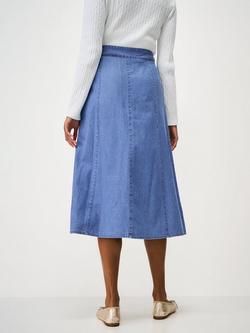 Crew Clothing Harper Denim Midi Skirt, Airforce Blue - view 2, Airforce Blue