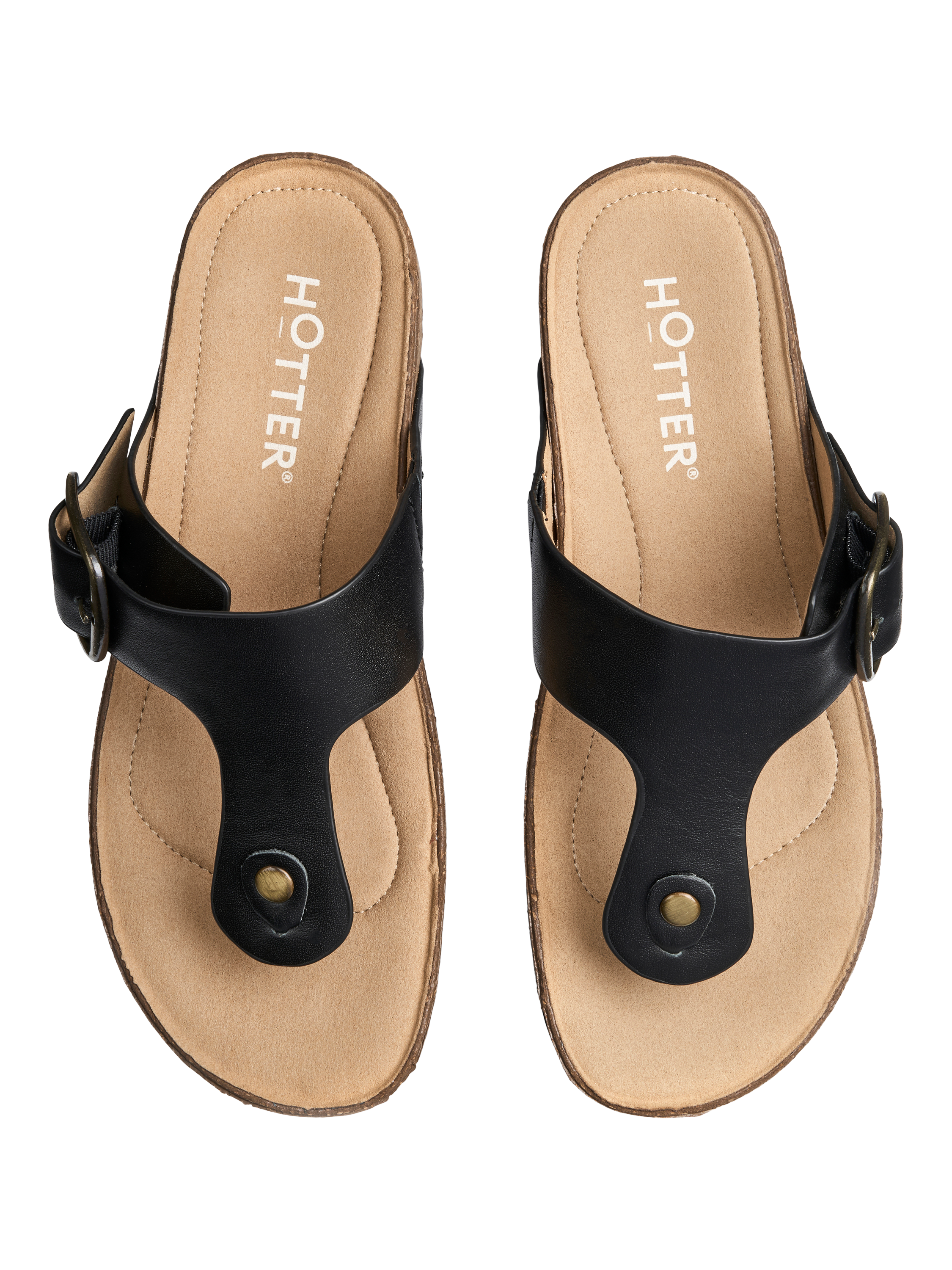 Product image 3 of 5, which shows Hotter Resort Wide Fit Leather Sandals, Black, 3