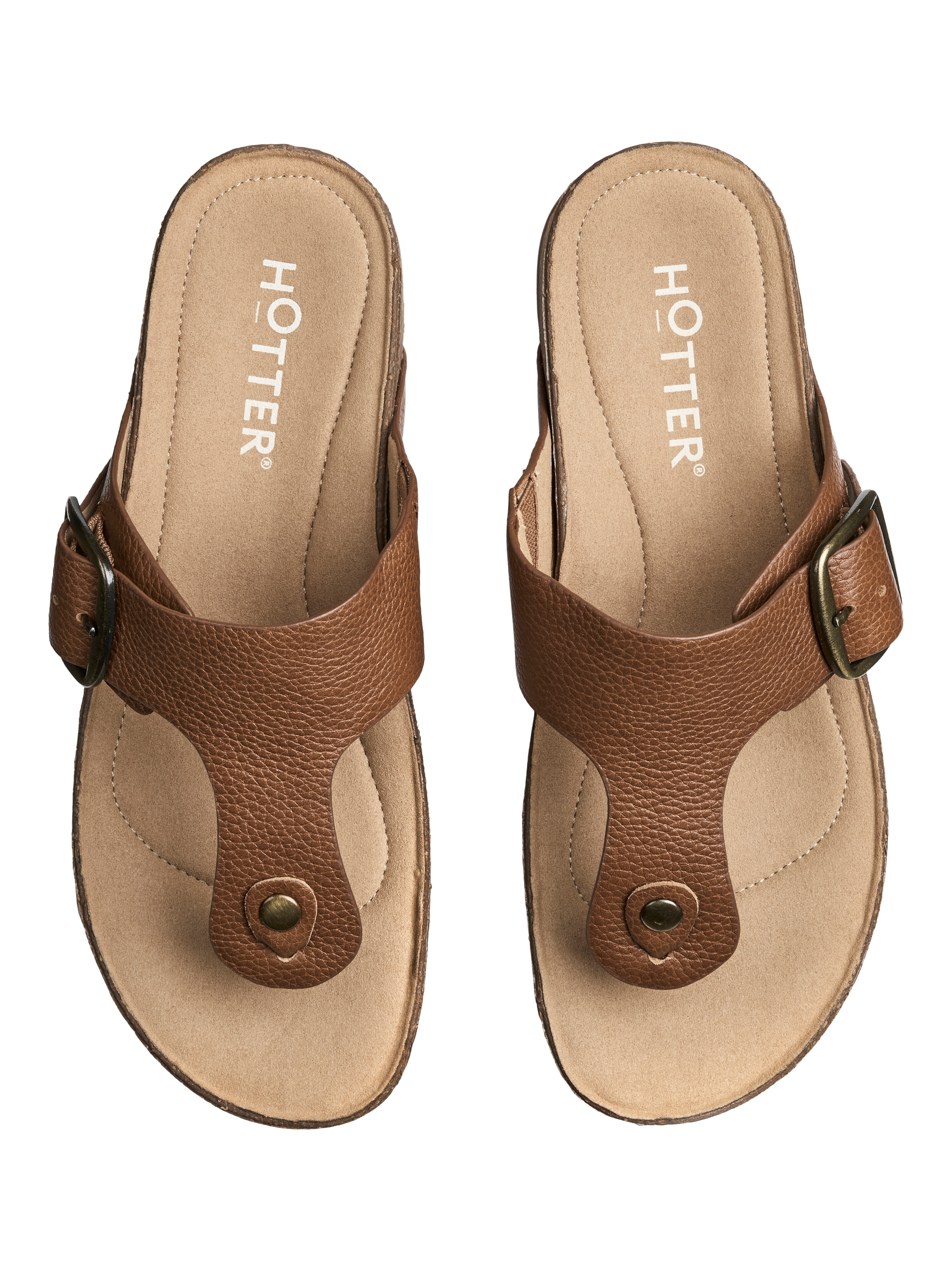 Product image 3 of 4, which shows Hotter Resort Wide Fit Leather Footbed Sandals, Rich Tan, 3W