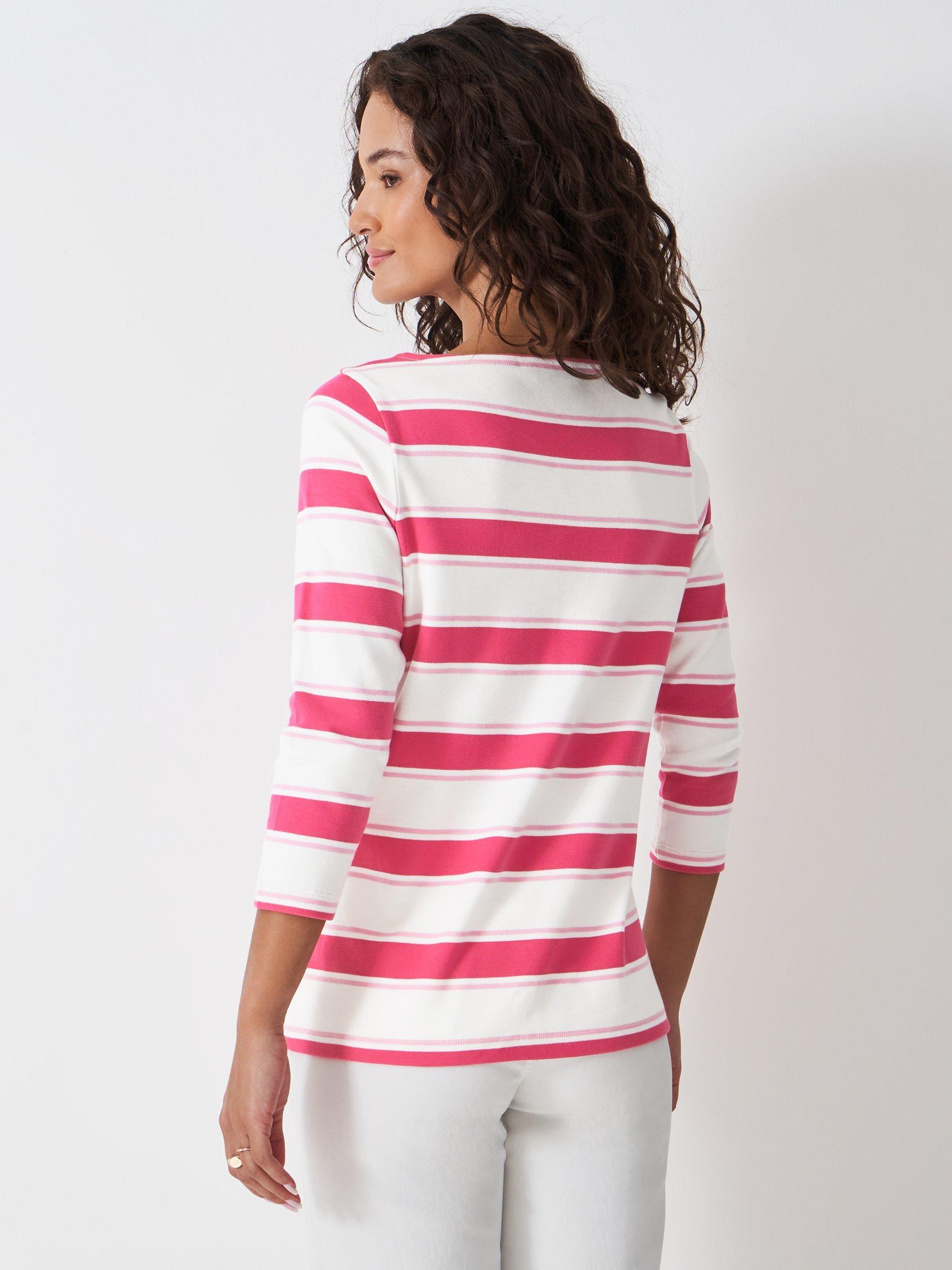 Product image 2 of 5, which shows Crew Clothing Ultimate Breton Stripe Top, Pink/White, 10