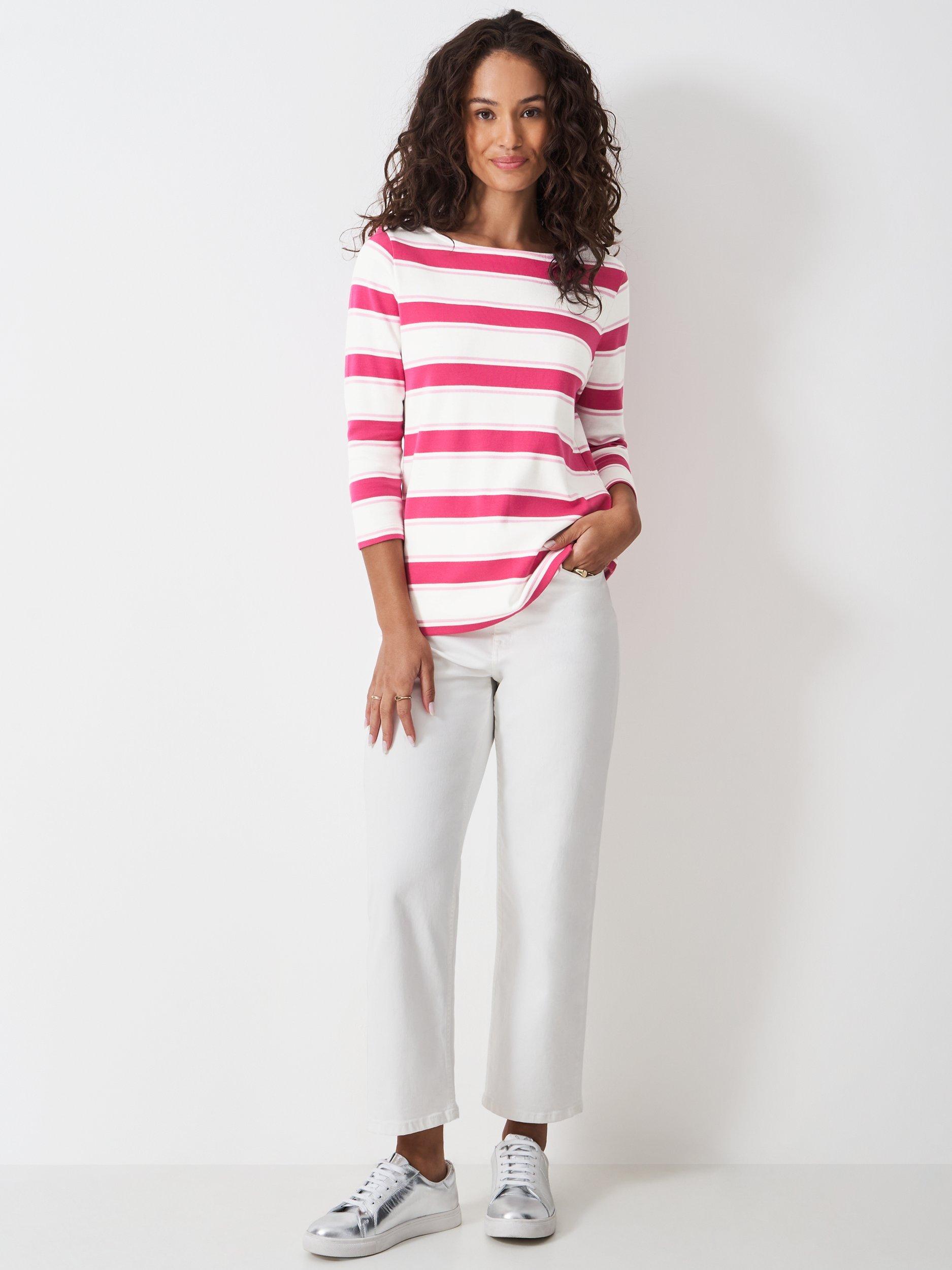 Product image 3 of 5, which shows Crew Clothing Ultimate Breton Stripe Top, Pink/White, 10