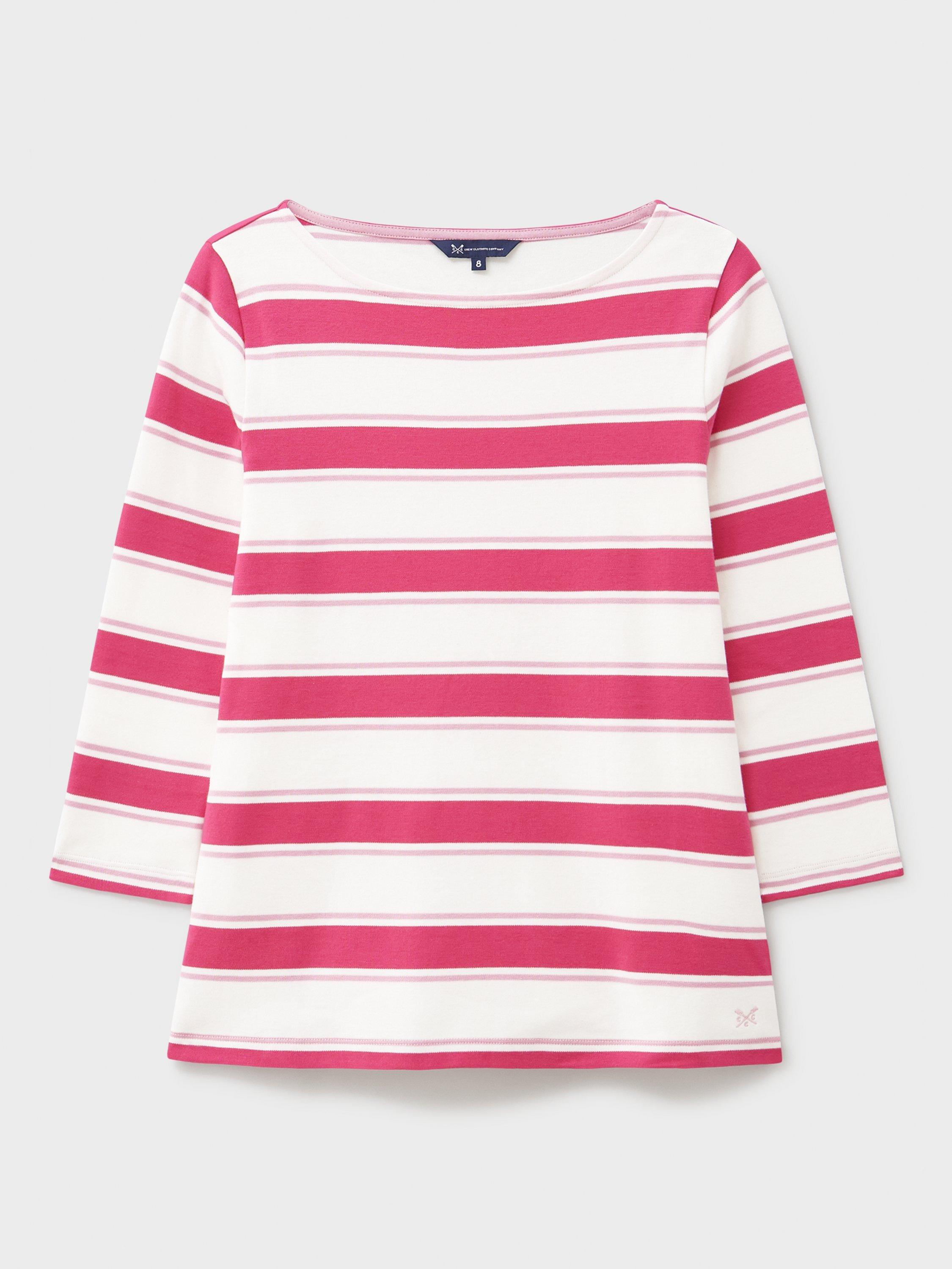 Product image 5 of 5, which shows Crew Clothing Ultimate Breton Stripe Top, Pink/White, 10