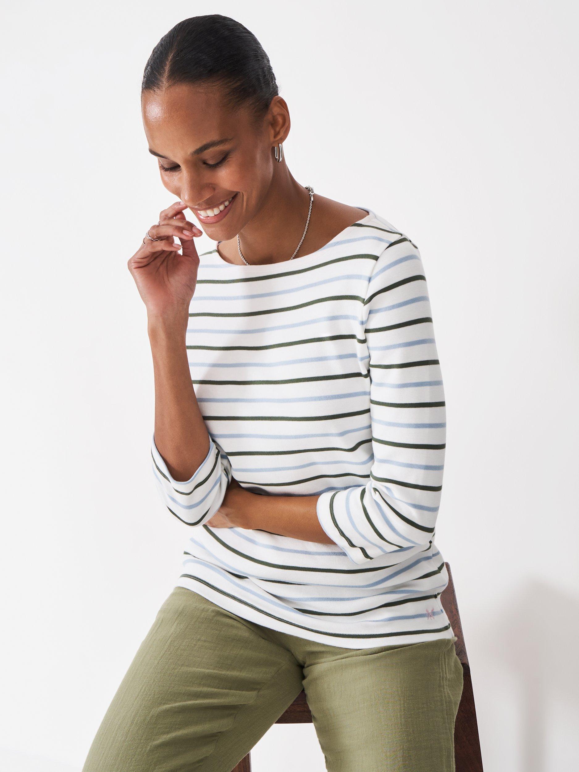 Product image 1 of 5, which shows Crew Clothing Ultimate Breton Stripe Top, Black/Multi, 10