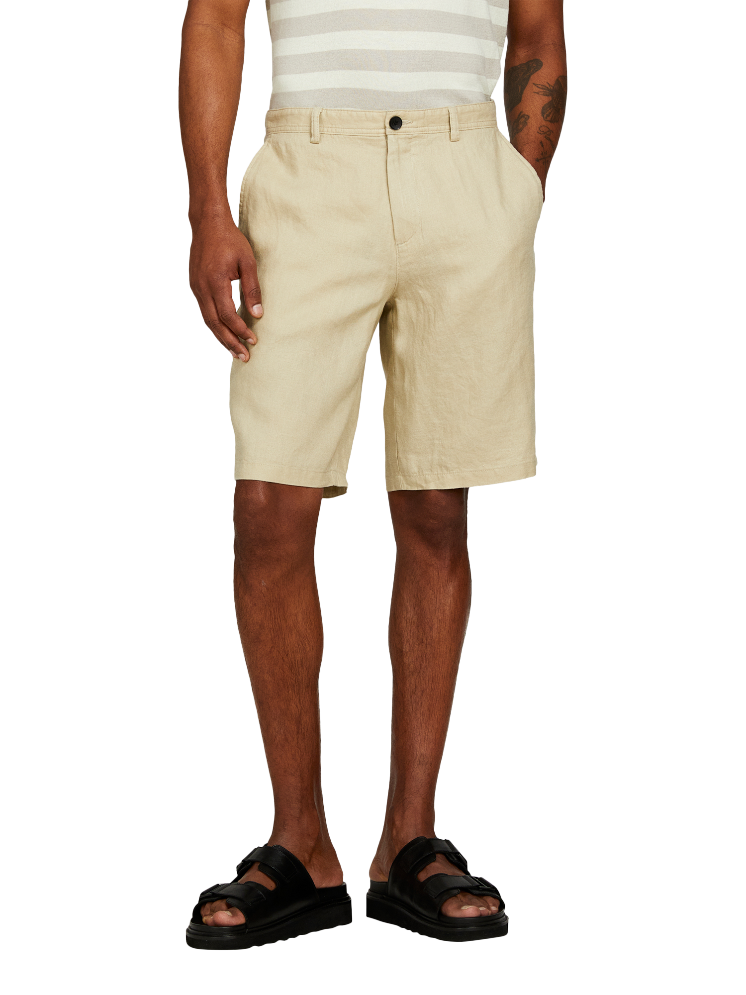 Product image 1 of 5, which shows SISLEY Slim Fit Linen Bermuda Shorts, Beige, 30
