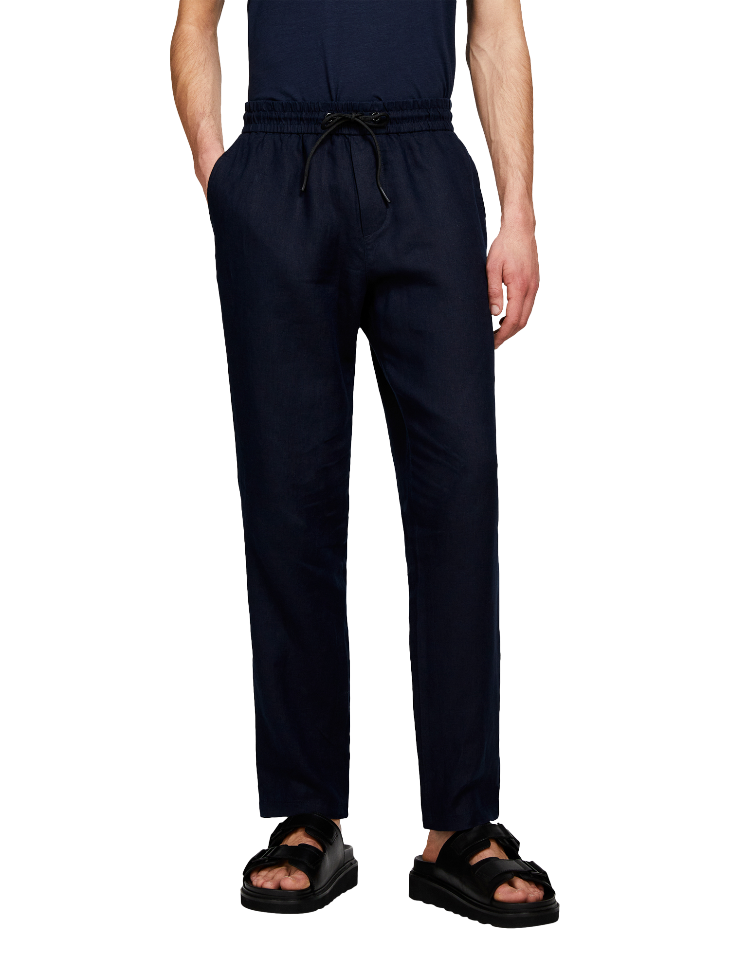 Product image 1 of 5, which shows SISLEY Drawstring Waist Linen Trousers, Blue, 30