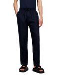 SISLEY Drawstring Waist Linen Trousers, Blue