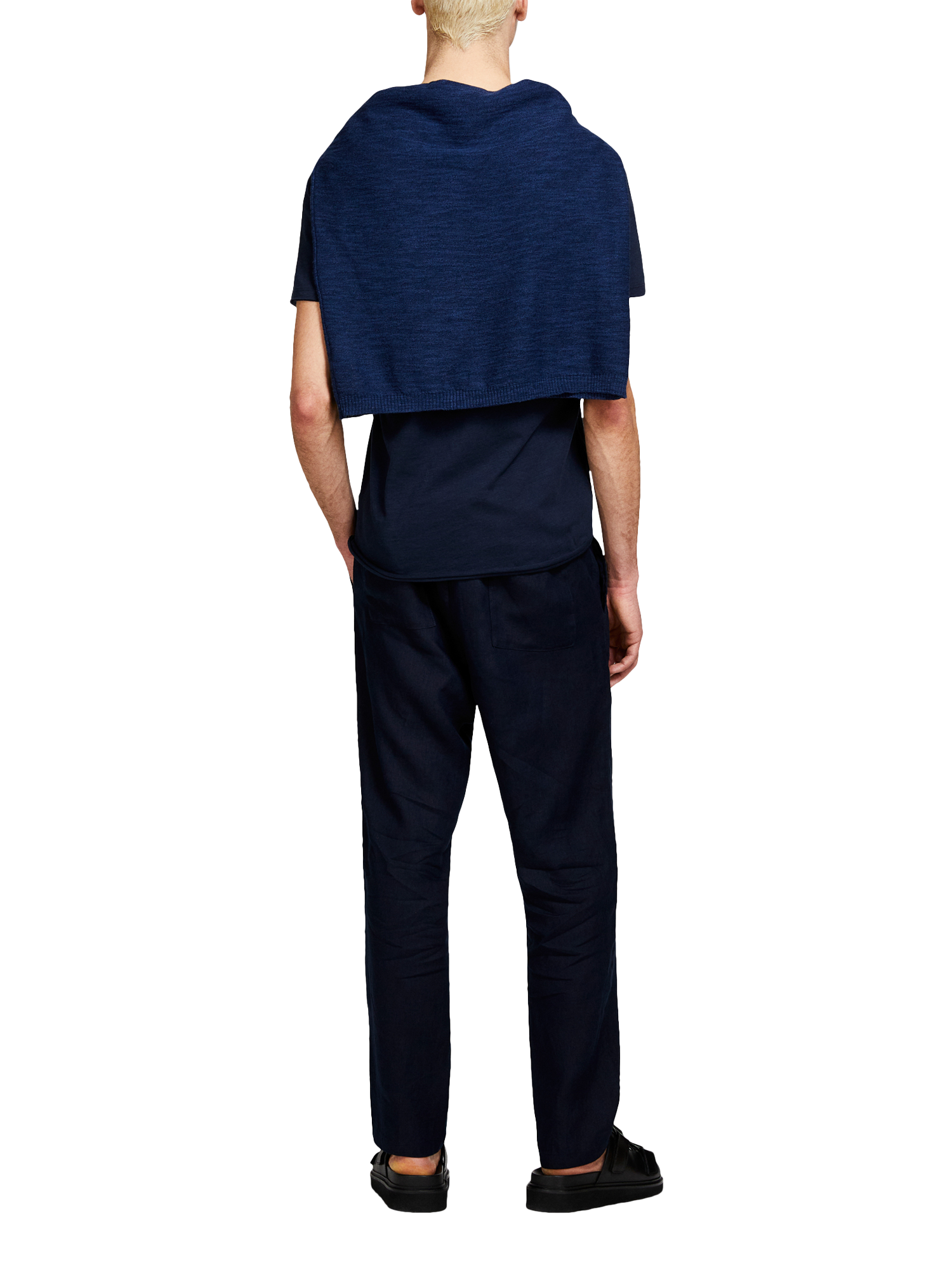 Product image 2 of 5, which shows SISLEY Drawstring Waist Linen Trousers, Blue, 30