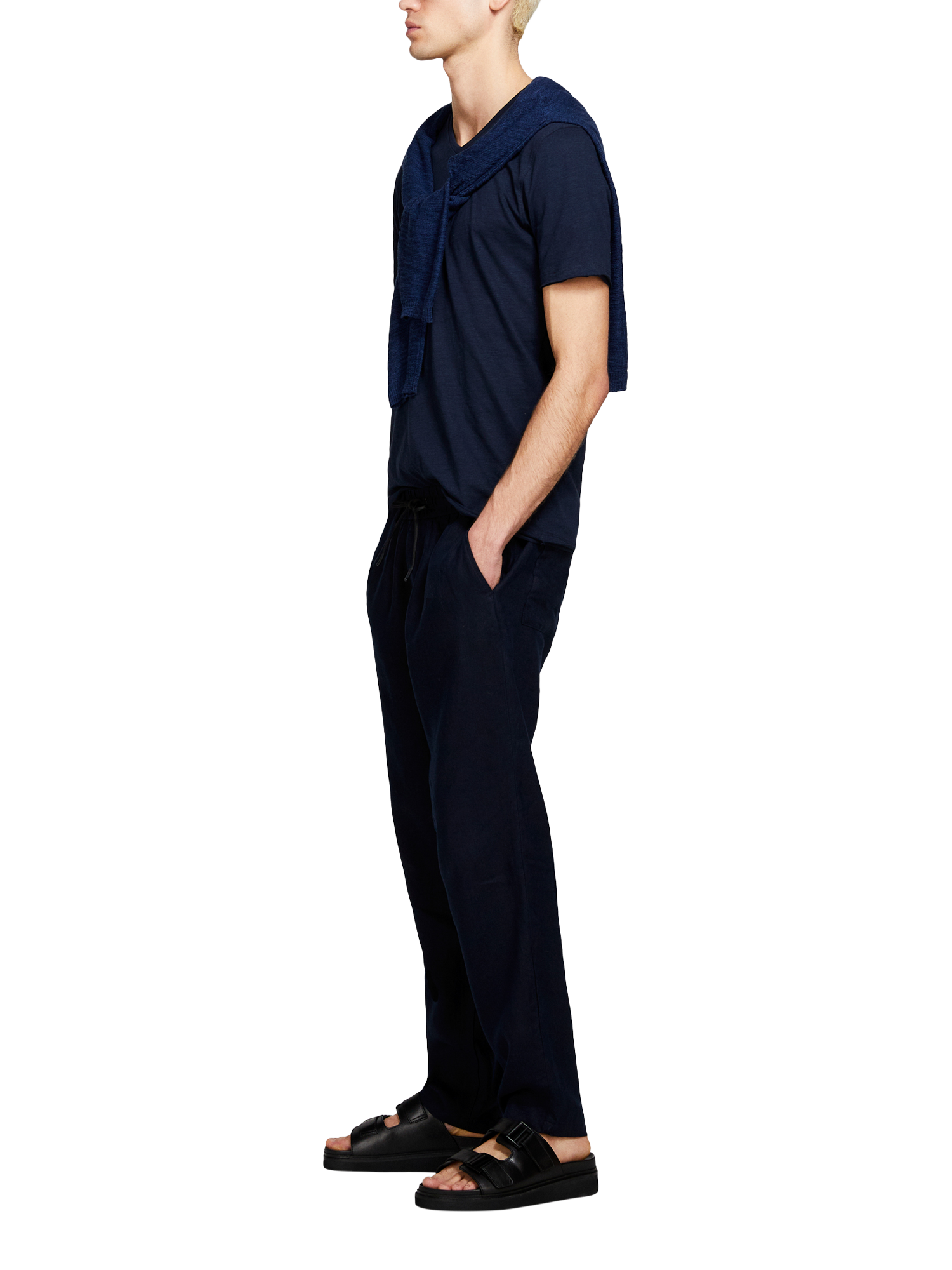 Product image 4 of 5, which shows SISLEY Drawstring Waist Linen Trousers, Blue, 30