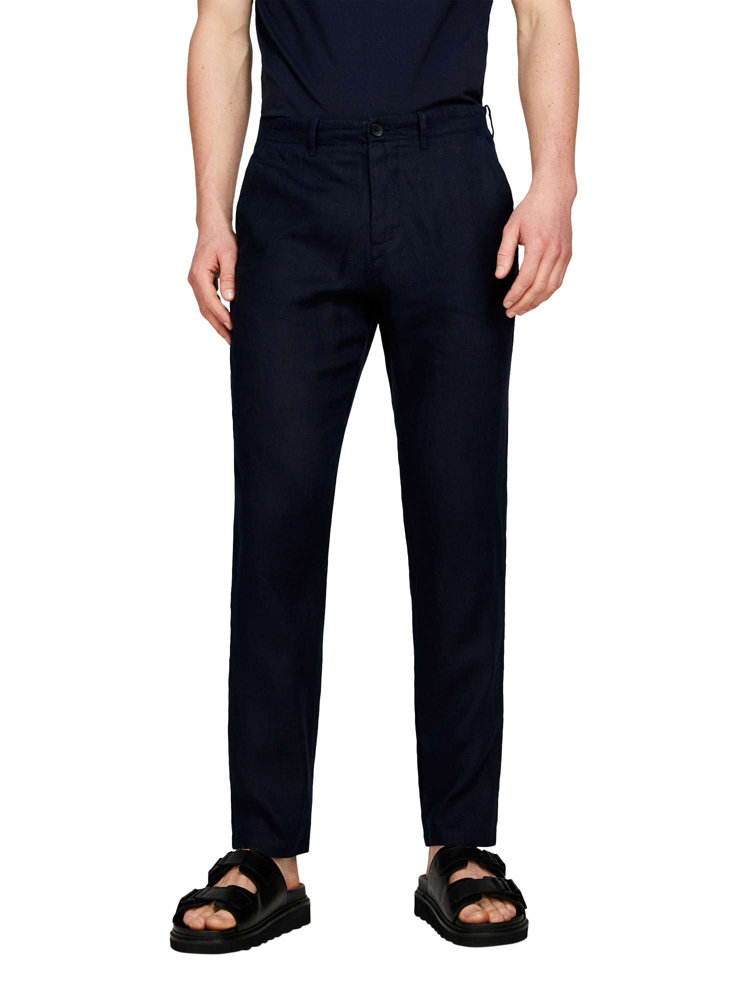 Product image 1 of 5, which shows SISLEY Slim Fit Linen Trousers, Blue, 30