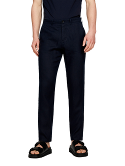 SISLEY Slim Fit Linen Trousers, Blue, Blue