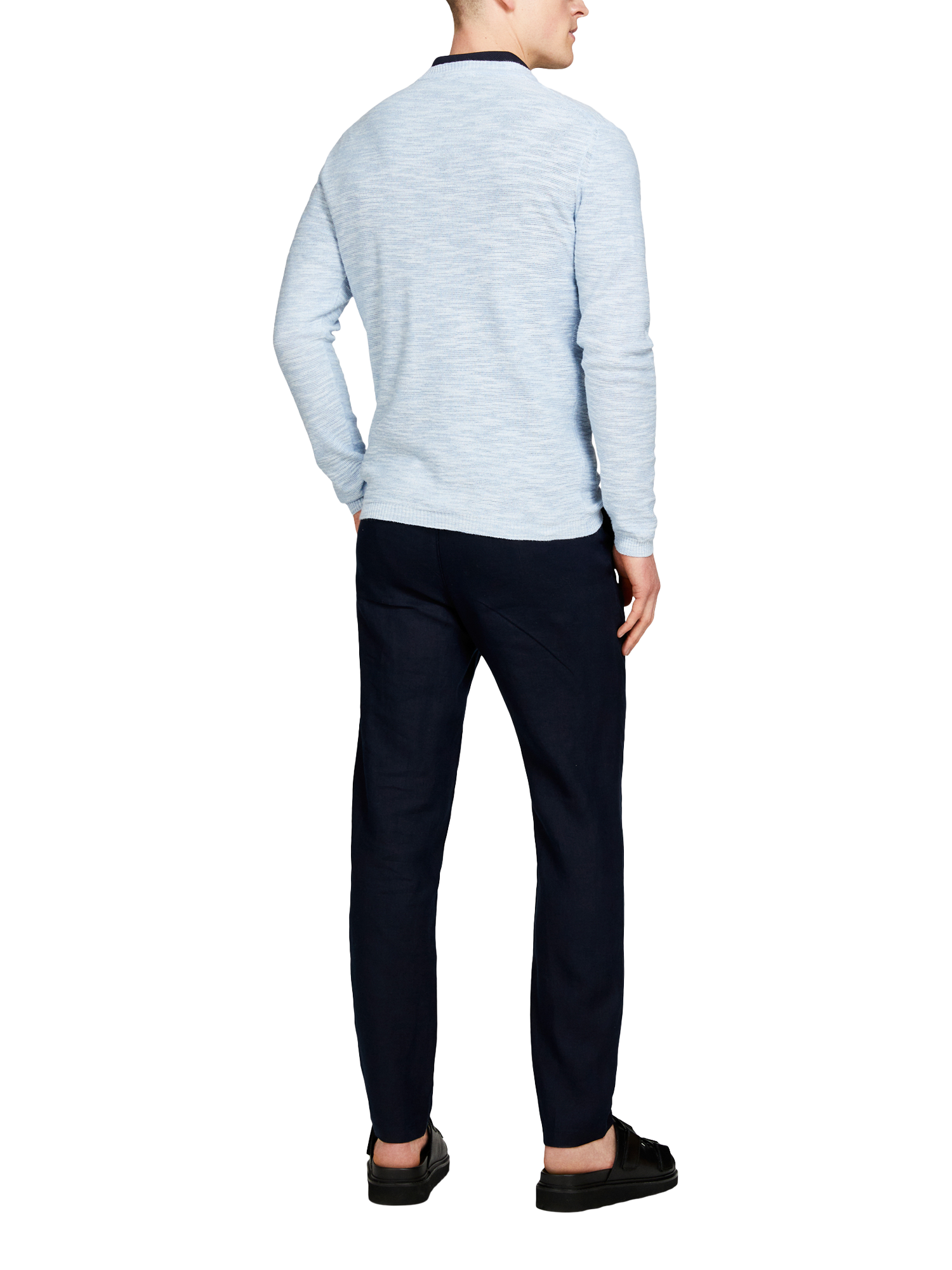 Product image 2 of 5, which shows SISLEY Slim Fit Linen Trousers, Blue, 30