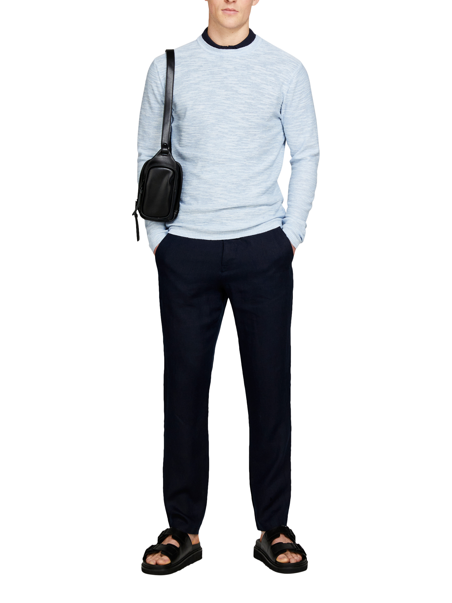 Product image 3 of 5, which shows SISLEY Slim Fit Linen Trousers, Blue, 30