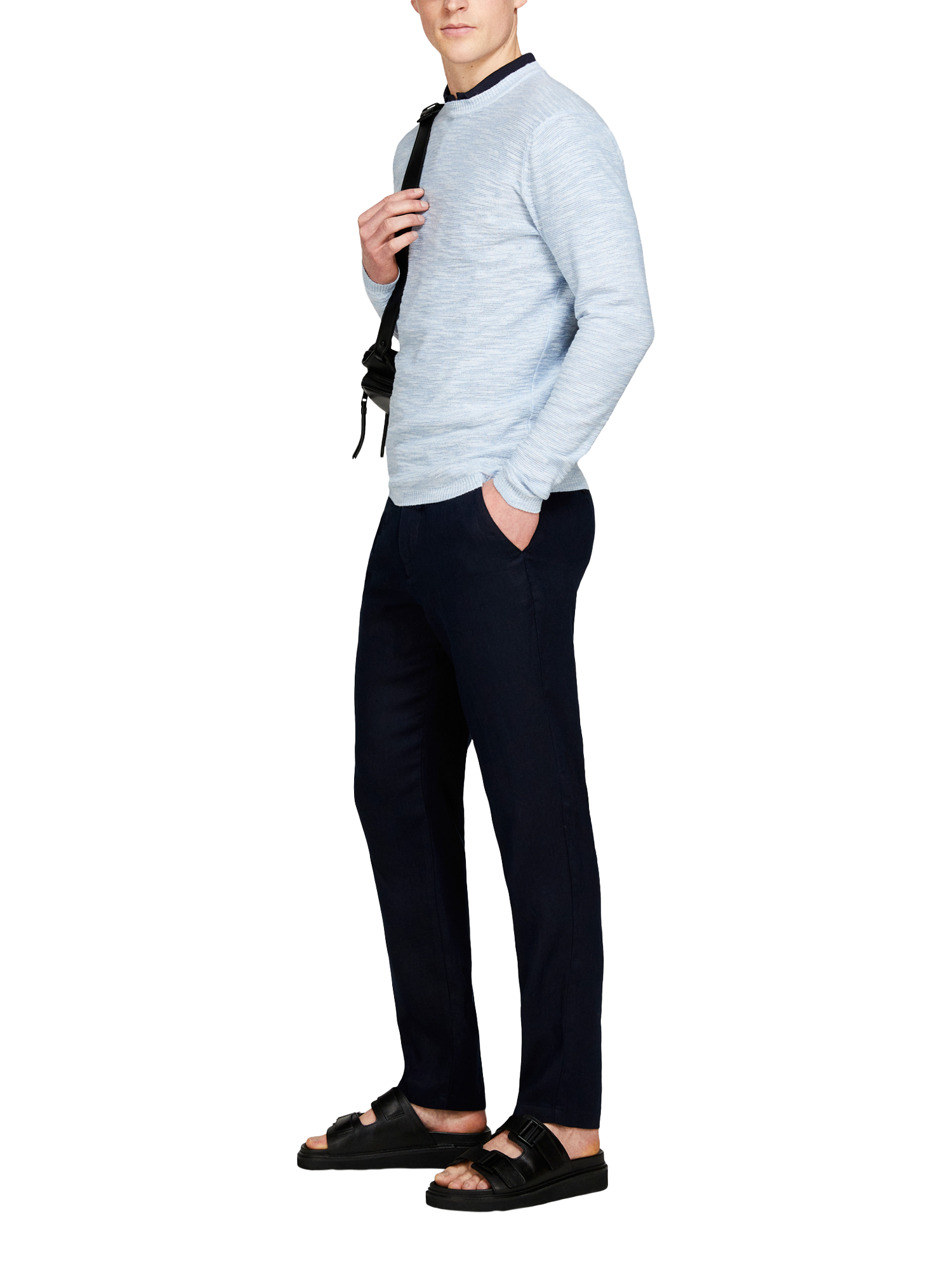 Product image 4 of 5, which shows SISLEY Slim Fit Linen Trousers, Blue, 30