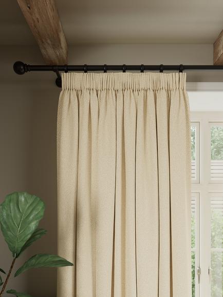 John Lewis Rustic Basketweave Pair Blackout Lined Pencil Pleat Curtains, Cream