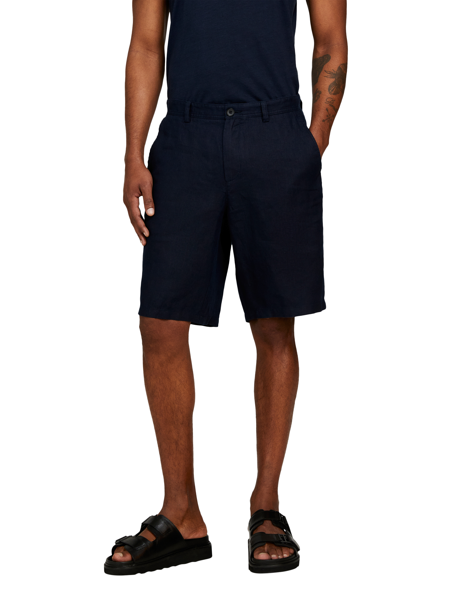 Product image 1 of 5, which shows SISLEY Slim Fit Linen Bermuda Shorts, Blue, 38