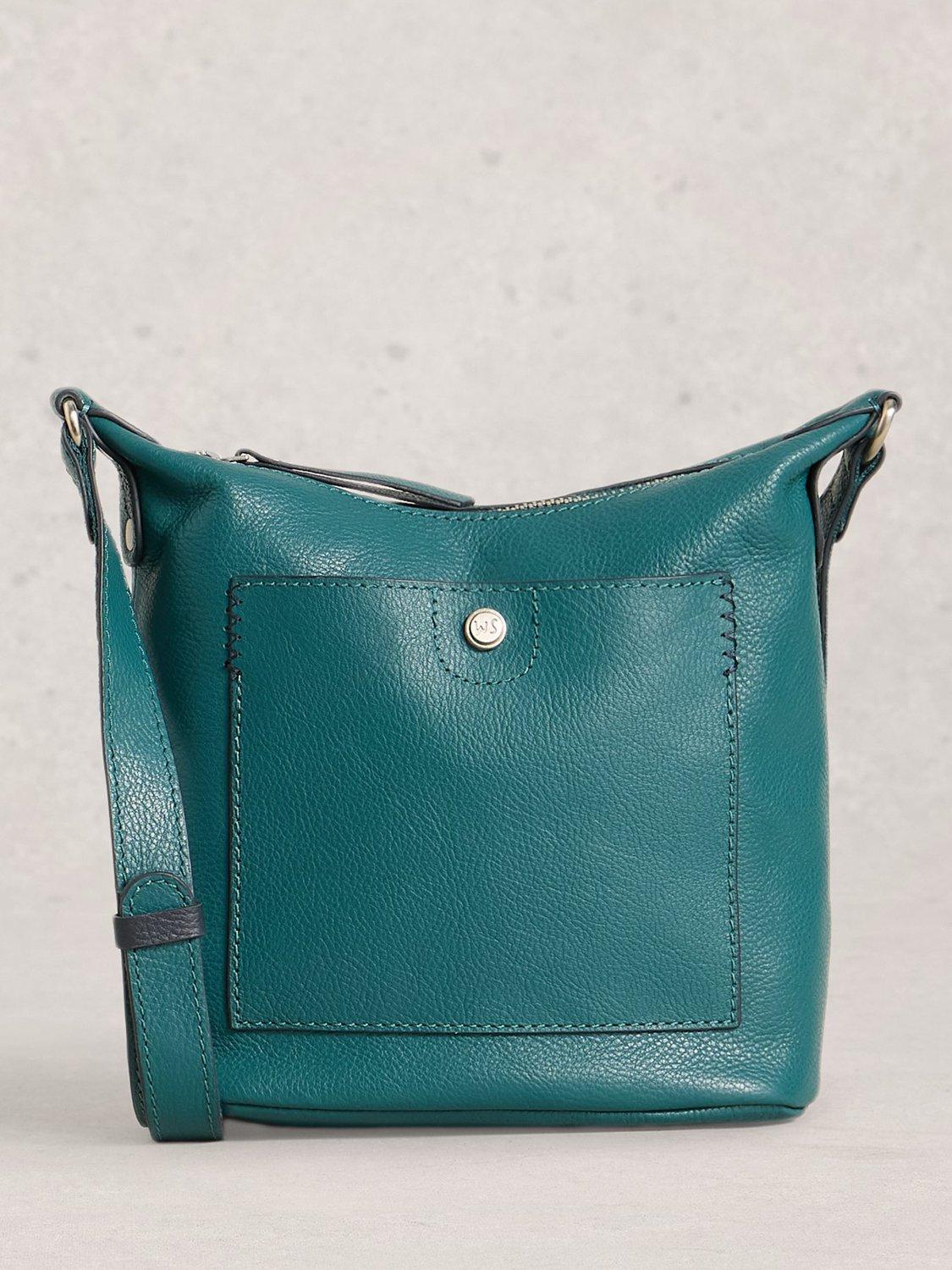 Product image 1 of 4, which shows White Stuff Mini Fern Leather Crossbody Bag, Mid Teal