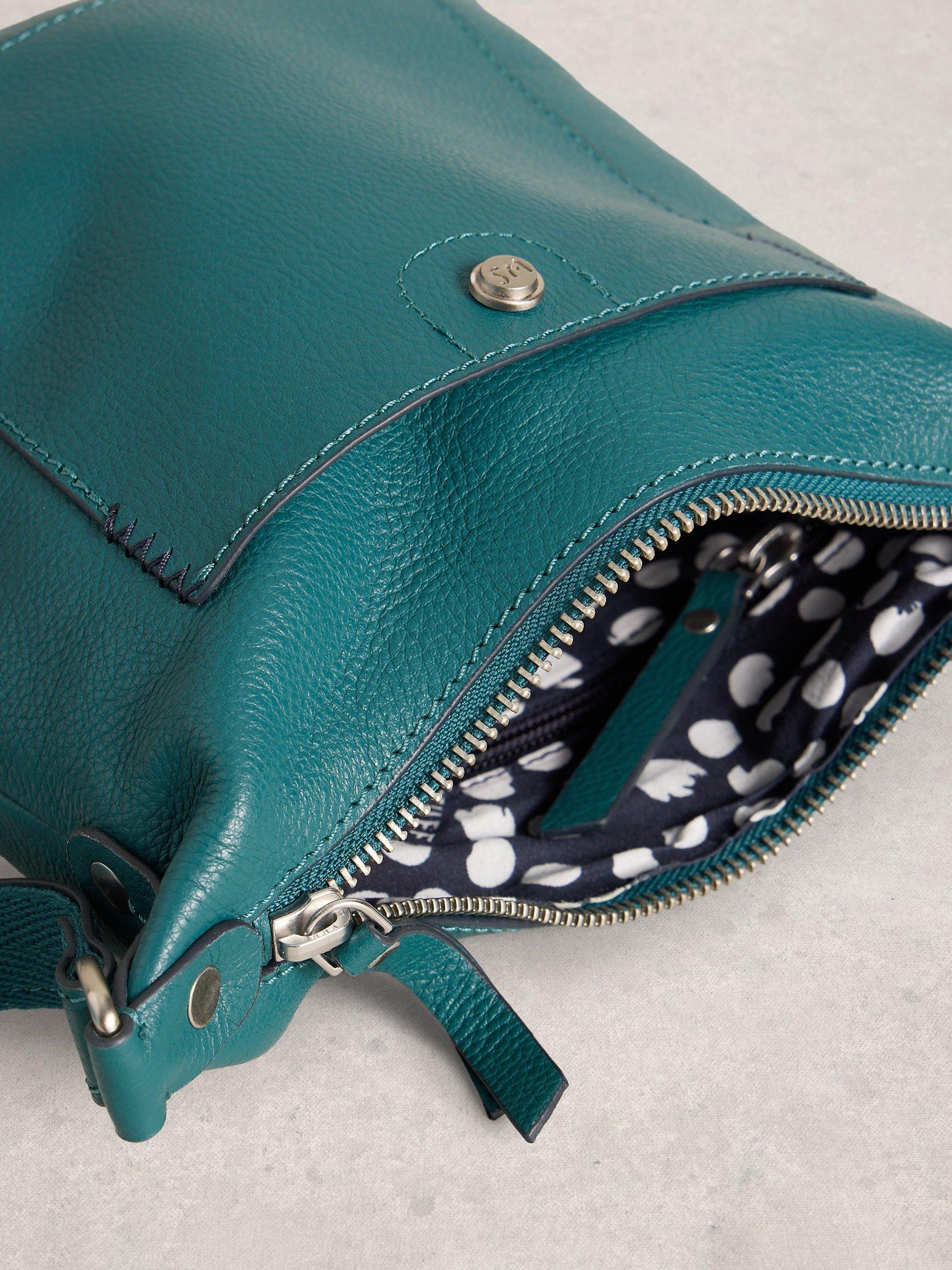 Product image 3 of 4, which shows White Stuff Mini Fern Leather Crossbody Bag, Mid Teal