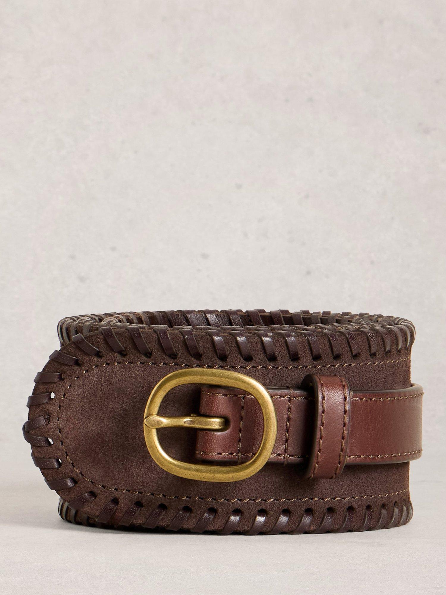 Product image 1 of 3, which shows White Stuff Cinch Waist Leather Belt, Deep Brown, S-M