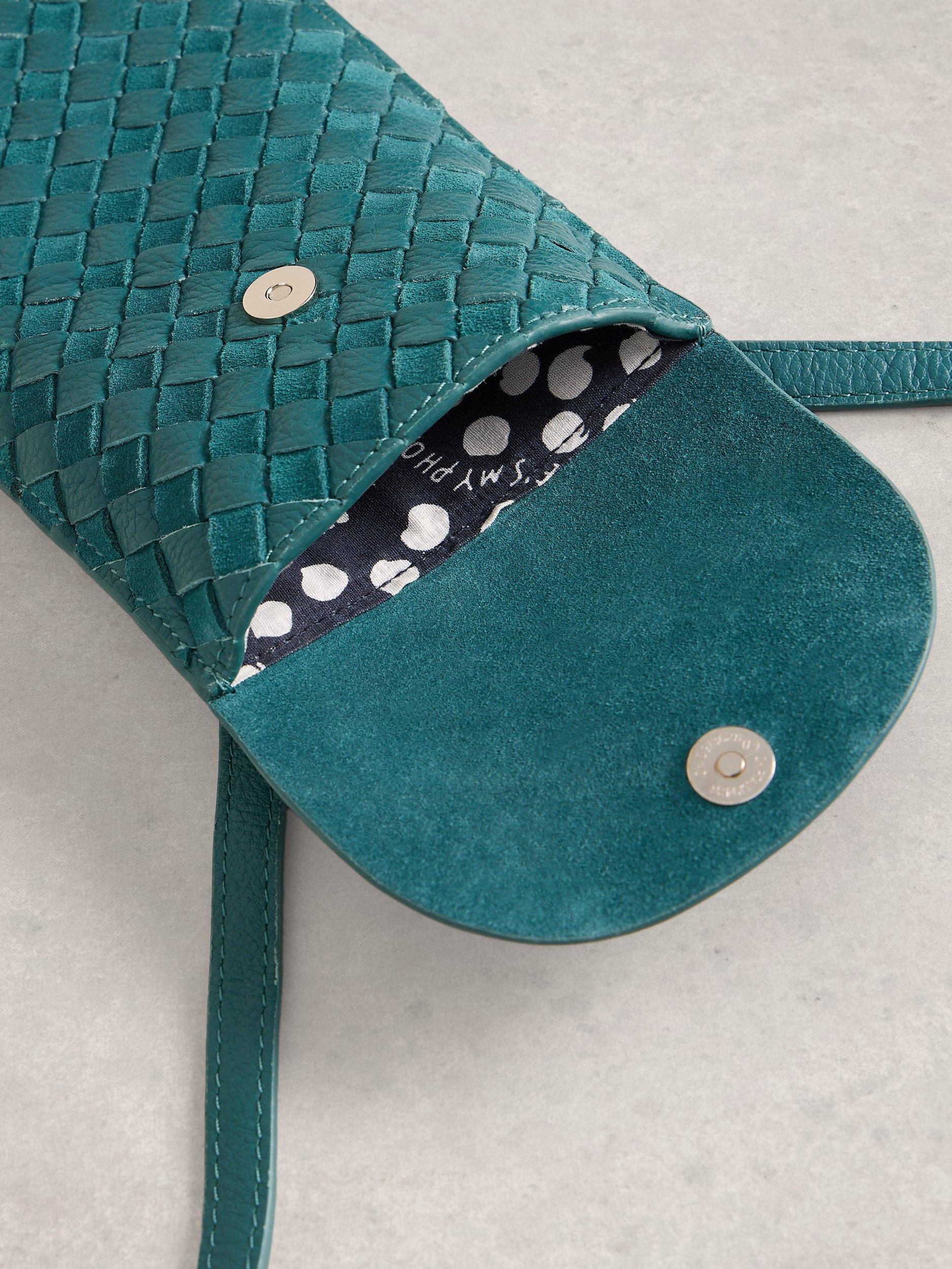 Product image 3 of 4, which shows White Stuff Coco Woven Leather Phone Bag, Dk Teal