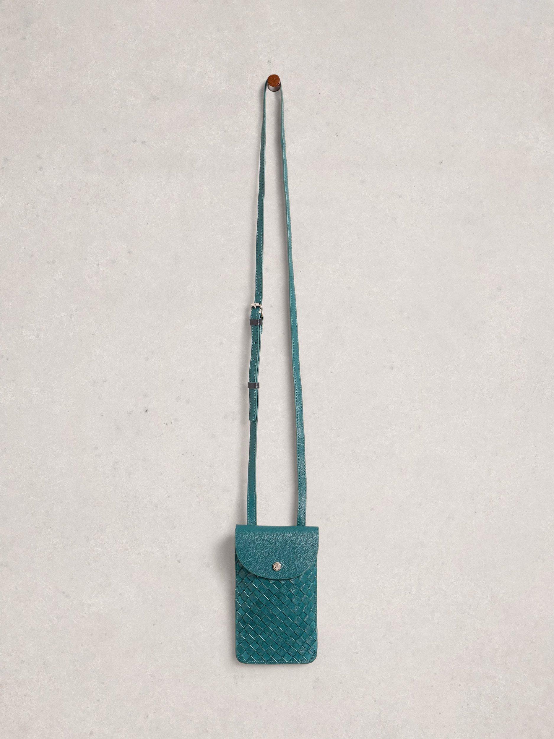 Product image 4 of 4, which shows White Stuff Coco Woven Leather Phone Bag, Dk Teal